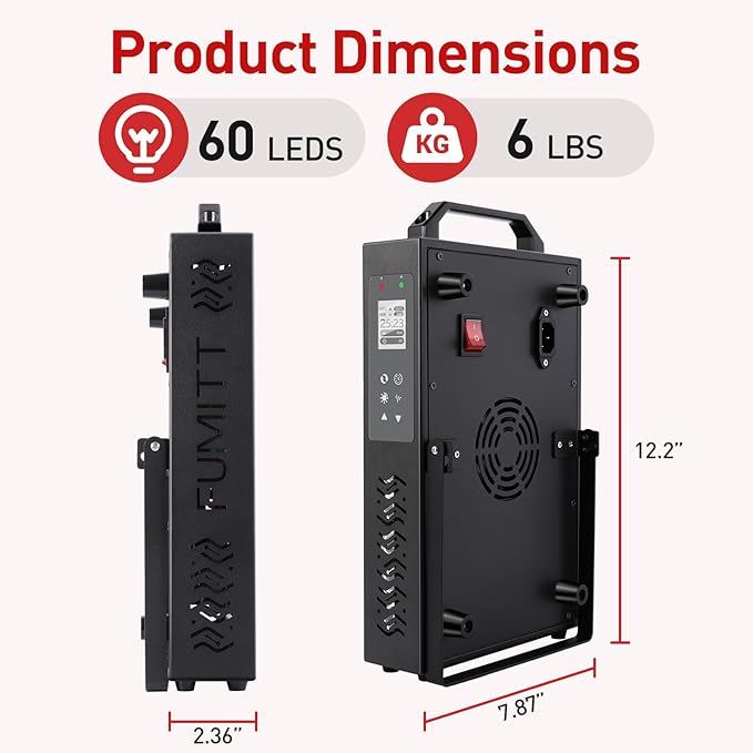 Red Light Therapy,Dual Chip Clinical Grade LED Device with LCD Display Timer Near-Infrared Light 630nm 660nm 810nm 830nm 850nm,Ideal for Face,Body,Pain Relief,Skin Health (Black, 60)