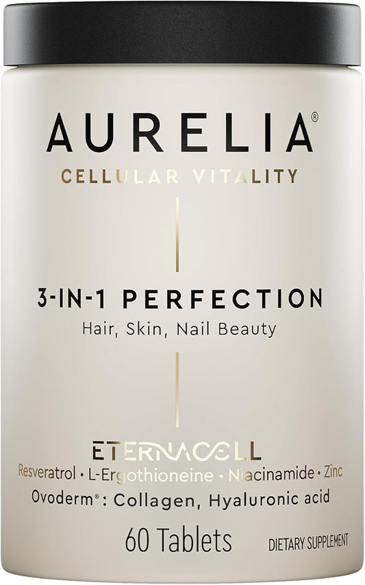 AURELIA 3-in-1 Perfection | Advanced Cellular Anti-Aging Supplement | Boost Collagen Production & Strengthen Hair, Skin, Nails | with Zinc, Resveratrol, Niacinamide & Ergothioneine