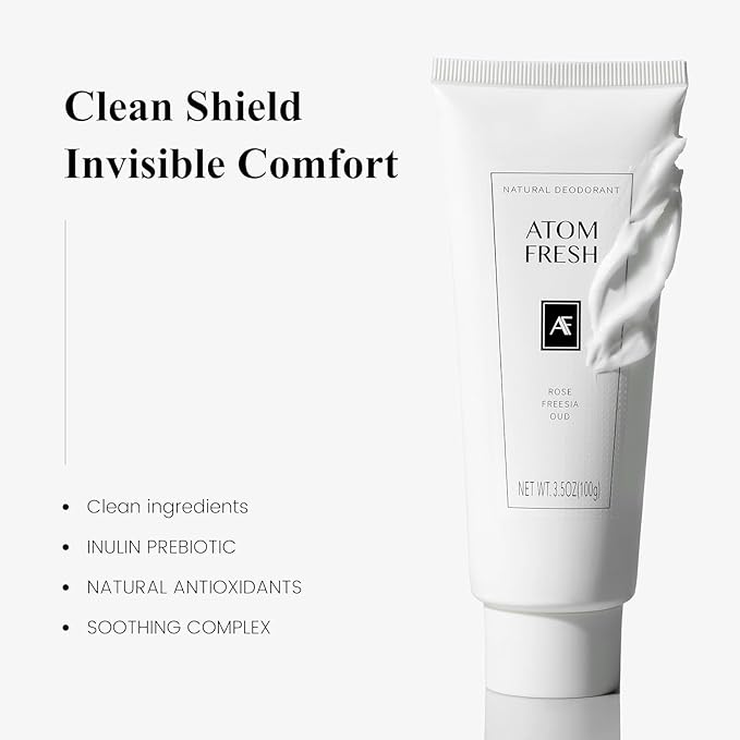 Atom Fresh Deodorant for Women, Natural Deodorantcream with 72-Hour Odor Control, Aluminum Free Deodorant for Sensitive Skin, Baking Soda Free with Amino Acids & Probiotics, Rose Fressia Oud, 3.5 oz