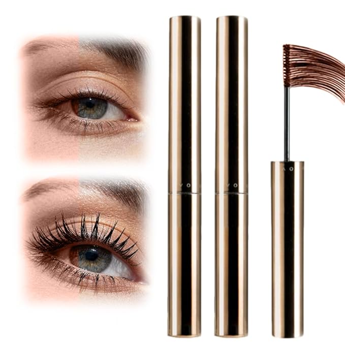 2 Pcs Iron Wand Mascara, 2026 Upgraded Waterproof Metal Wand Mascara Volume and Length, Long-Lasting Fine Tip 3D Curling Eyelash Lash Extensions (Brown-B)