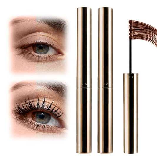 2 Pcs Iron Wand Mascara, 2026 Upgraded Waterproof Metal Wand Mascara Volume and Length, Long-Lasting Fine Tip 3D Curling Eyelash Lash Extensions (Brown-B)
