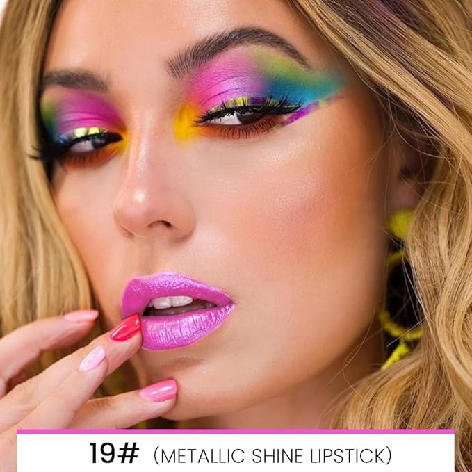 Kaely 2-in-1 Pink Metallic Shine Shimmer Lip Liner & Lipstick Combo Set Kit for Women, Lightweight Hydrating Formula High Impact Full Coverage Lipstick and Lip Liner Makeup Stains Gloss 19
