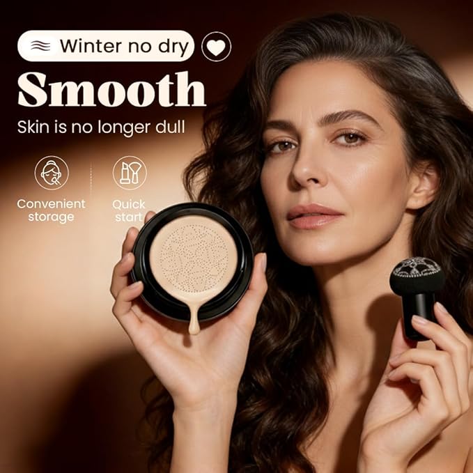 Drkicsy Mushroom Head Air Cushion CC Cream, Cushion Foundation Concealer for Older Women, Full Coverage BB Cream Foundation Skin Tone Corrector Makeup (Ivory White)