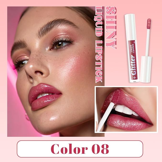 Red Brown Metallic Lipstick for Women,Lightweight Glitter Sparkling Liquid Lipsticks,Shimmer Lip Gloss Stain Long Lasting Waterproof Smudge Proof Non-Drying 24 Hour Full Coverage Lip Makeup,Vegan