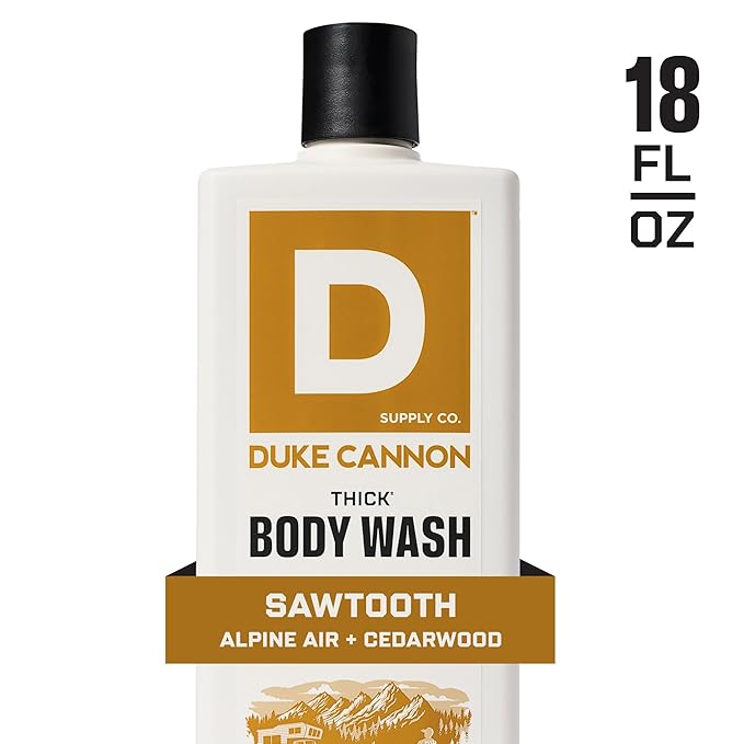 Duke Cannon Supply Co. Mens THICK Body Wash - Free of Sulfate, Paraben, & Phthalates Leaving Skin Soft and Hydrated - High Viscosity Odor Protection - Long Lasting Freshness - Sawtooth (18oz)