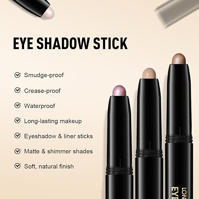 Matte Eyeshadow Stick, Gray Cream Eye Shadow Stick Waterproof Neutral Brown Eyeliner Brightener Pencil Crayon Long-Lasting Eye Highlighter Makeup for Women Easy to Use High Pigmented