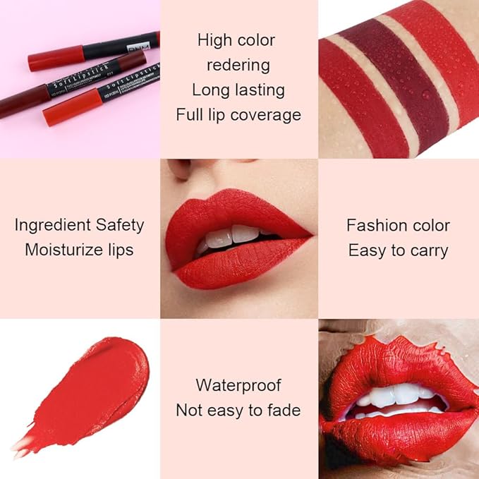 evpct 1Pcs Ruby Red Matte Lipstick and Lip Crayon Liner Pencil Pen Set for Women Lip Stain Long Lasting Waterproof labiales mate magicos 24 horas originales pintalabios permanente 24 horas 10