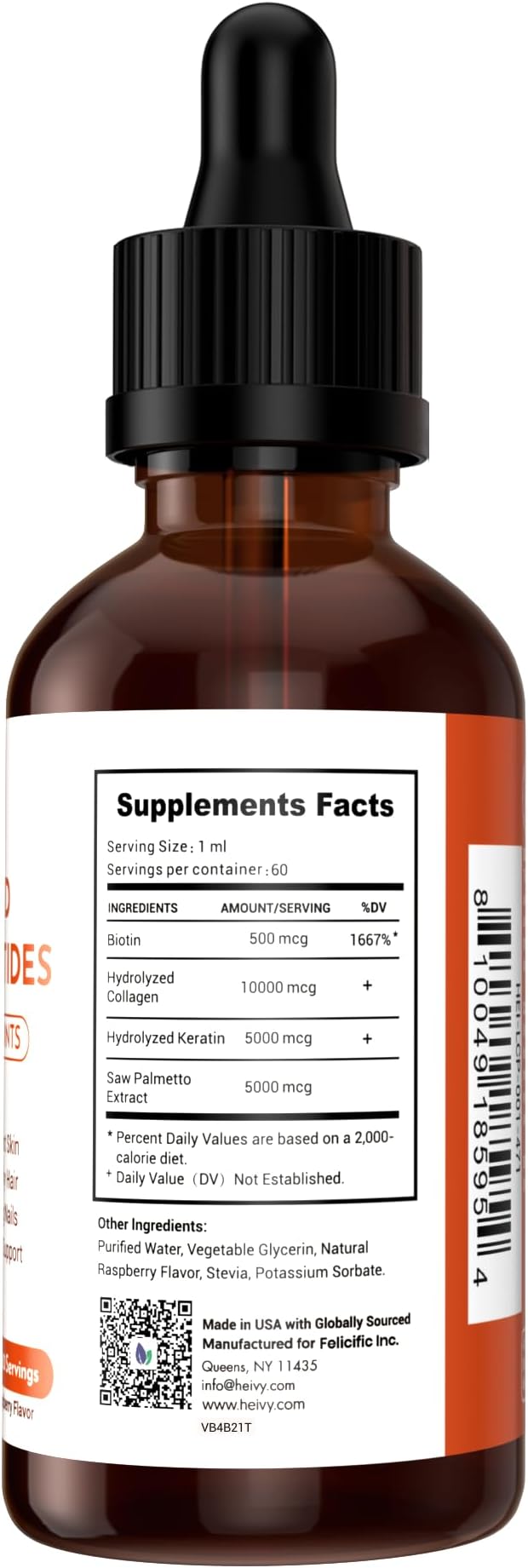 Liquid Collagen for Women, Liquid Biotin & Collagen for Radiant Skin, Hair Growth, Strong Nails, Joint Support, 20500 mcg 4-in-1 Collagen Drops, Advanced Absorption, Raspberry Flavor- 2 FL OZ