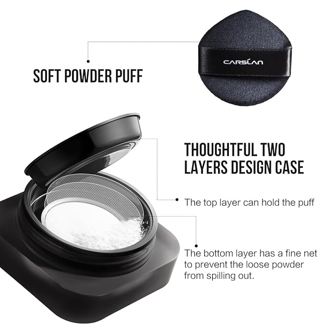 CARSLAN 1.0 Soft Focus Loose Setting Powder, Waterproof, Matte, Oil Control, Shine Free, Talc-Free Face Powder Makeup, 24H Longwear Finishing Powder, 01 Pink