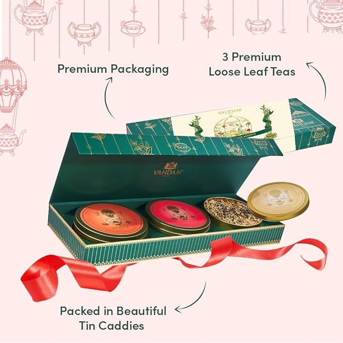 VAHDAM, Oprah's Favorite Tea Gift Sets | 3 Premium Chai Teas in Golden Tin Caddy Gift Box | Exotic Chai Tea Blends | Gluten Free, Non GMO | Gifts for Men And Women