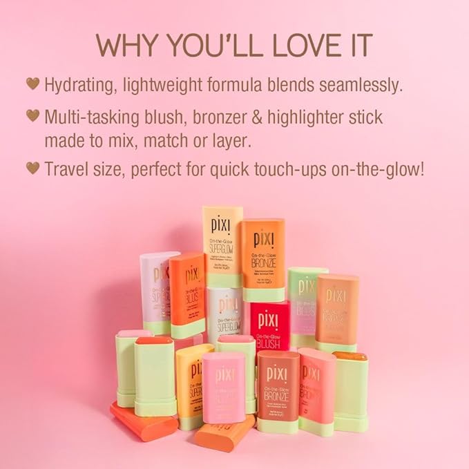 Pixi Beauty Radiance Ready On-the-Glow Trio | Hydrating Hydrating Tinted Moisture Stick Blush, Bronzer, and Highlighter Set | Travel Size, Vegan, and Paraben-Free
