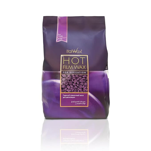 Italwax Plum - 500g / 1.1lb - Hard wax beads for hair removal - Natural formulation ideal for sensitive skins - Fruit aroma - Recommended for Bikini area and Armpits