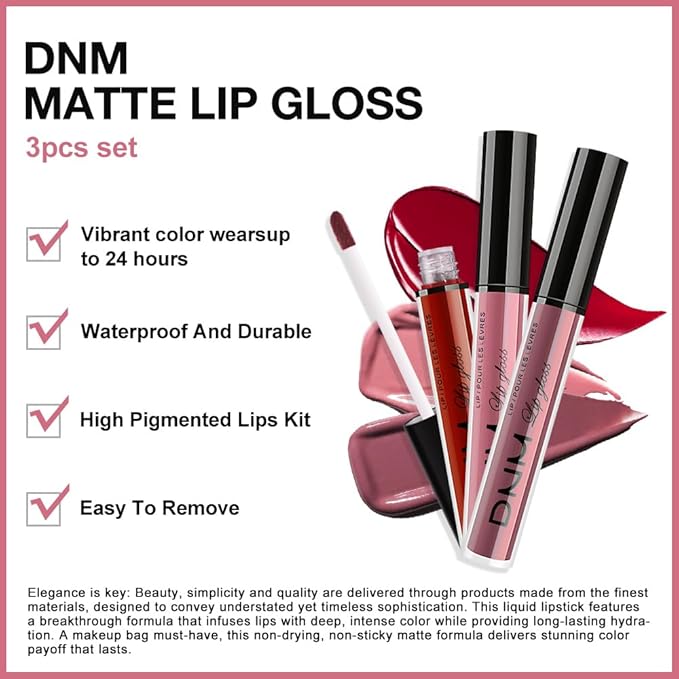 evpct 3Pcs Dark Red Mauve Maroon Matte Liquid Lipstick Lip Stain Sets for Women, Matte Lipstick Long Lasting Waterproof Permanent 24 Hours original, Magic Lip Sticks Pack for Halloween Daily Makeup