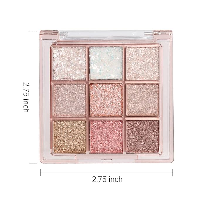 Pink Brown Violet Sparkly Eyeshadow Makeup Palette,Korean Natural Hypoallergenic Glitter Eyeshadow Palette,Highly Pigmented Shimmer Eye Shadow Palette Long Lasting Waterproof Blendable (13#)