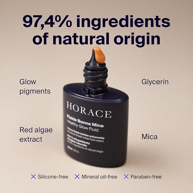 HORACE Healthy Glow Fluid for Men – Tinted Fluid Cream – Universal Shade for All Skin Types – 97% Organic & Natural Ingredients – No Parabens, Silicones, or Mineral Oils – 30 ml