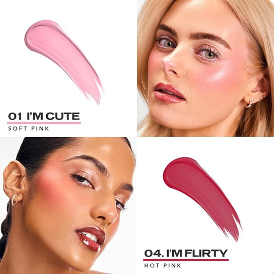 Sacheu Cheek STAY-N Liquid Blush for Cheeks — High Pigment, Buildable, Lightweight Cream Blush Infused With Squalane, for Dewy Radiant Flushed Cheeks — Long-lasting & Cruelty Free, Flirt Mode Duo