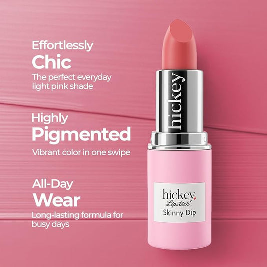 Hickey Lipstick Skinny Dip Light Pink Lipstick Refill - Long Lasting Lipstick for Women - Hydrating & Moisturizing Shade, Lip Color for Women, Gluten-Free & Vegan with Highly Pigmented