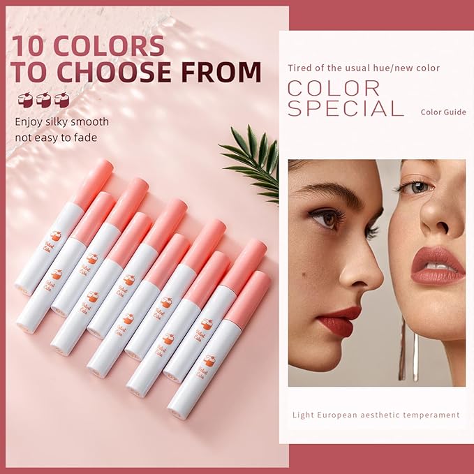 10 Colors Lipstick, Matte Liquid Lip Gloss Set, Tube Red Matte Velvet Tint Stain Set, Natural Ingredients Waterproof & Long Lasting 24 Hours Non-Sticky