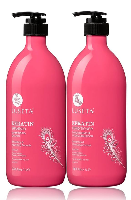Luseta Keratin Smooth Shampoo and Conditioner Set Moisturizing and Hydrating for Damaged and Dry Hair Prevent Further Breakage Free of Sulfate and phosphate