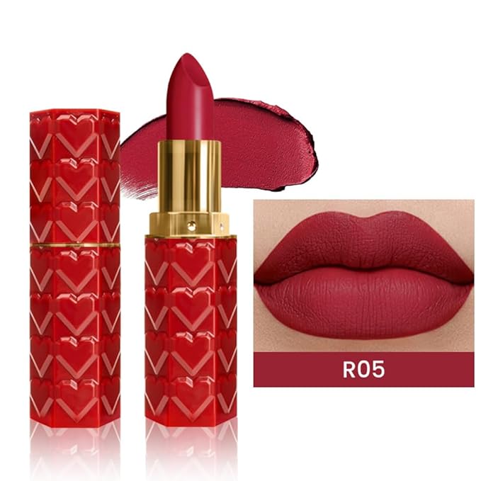 evpct 1Pcs Dark Rose Red Lipstick, Silky Velvet Matte Lipstick Pack Sets for Women, Long Lasting Smudge Proof Lipstick Lip Stain Makeup Kit matte lipstick 24 hours original R05