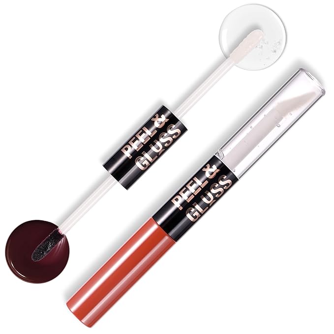 Liquid Lipstick with Clear Lip oil, Dual-Ended Peel-Off Lip Gloss, Long-Lasting Water-proof Lip Gloss (Deep Berry)