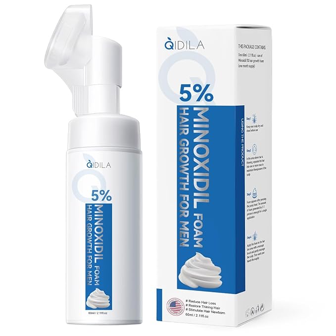 5% Minoxidil Foam for Men Hair and Beard Regrowth, Dermatologist-Recommended Lightweight Topical Solution, Thicker Fuller Hair Growth Treatment (60ml/2.11fl.oz)