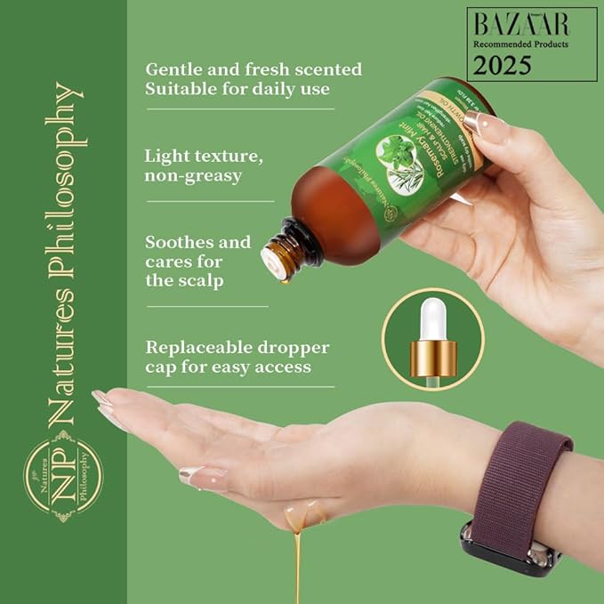 NP NATURES PHILOSOPHY Rosemary Oil for Hair Growth, Hair Growth Oil 3.38 fl oz, Anti-Hair Loss, Quickly Absorbed & Non-Greasy, Aussie Organic Hair Serum for All Hair Types, for Men and Women