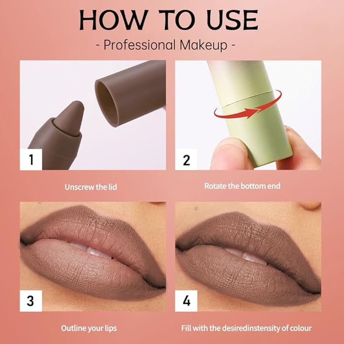 Mocha Brown Matte Lip Liner Pencil – Smooth & Moisturizing Lip Pencil for Precise Contour, Rich Color Payoff, Lightweight Everyday Lip Makeup, Twist-Up Design,07#