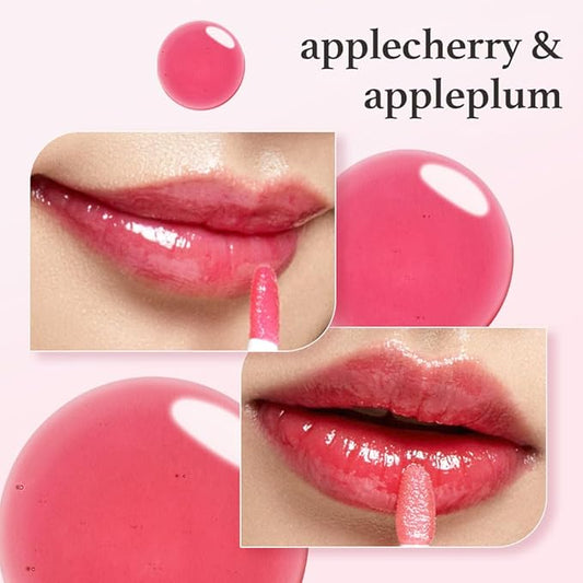 NOONI Korean Lip Oil Set - Applecherry & Appleplum | Long-Lasting, Moisturizing, Plumping, Revitalizing for Dry Lips, Waterproof, No Peel Off, Stocking Stuffers, 0.12 FL Oz x 2ea