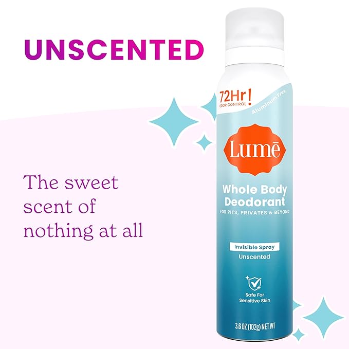 Lume Invisible Spray Deodorant For Women - Whole Body Deodorant Spray - 72 Hr Odor Control - Ozone Friendly, Natural Propellant - Aluminum & Baking Soda Free, Skin Loving - 3.6 ounce (Unscented)