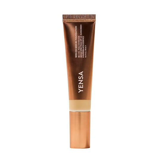 YENSA Skin on Skin BC Foundation Makeup - CC, BB Cream & Full Coverage Foundation-In-One - Buildable, Radiant Finish with SPF 40, Hyaluronic Acid, Peptides & 8 SuperBlacks - Light Warm (1 oz)
