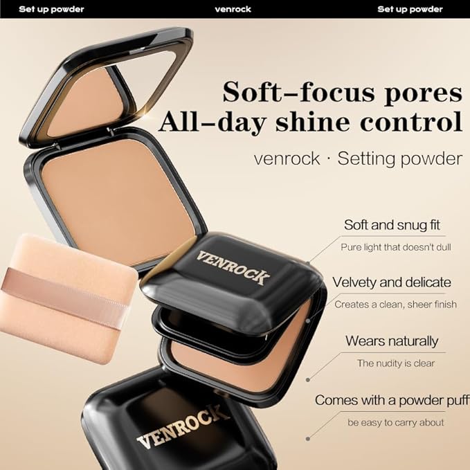 Venrock Soft Velvet Pressed Powder Long-lasting oil control,Natural lightweight finish,Gentle and non-irritating Brightens skin tone Quick touch-ups,Blurs pores,Concealing (02#Wheat, 0.23 oz)