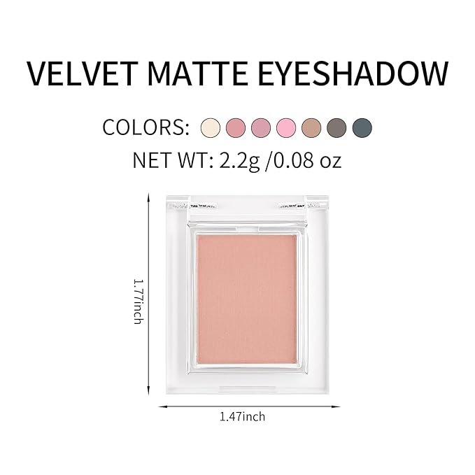Erinde Single Matte Eyeshadow Palette, Velvet Eye Shadow Compact Powder Natural Makeup, Long-Lasting Eye Makeup, Ultra-Blendable, Pigmented Color, Vegan Formula, H05 Peach Dust