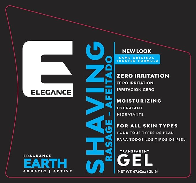 E Elegance Barber Accessories - Transparent Shaving Gel For Men Or Women, Aquatic/Acive Earth Fragrance - The Ultimate Shaving Solution For A Smooth, Irritation-Free Experience, 4.2 Pounds