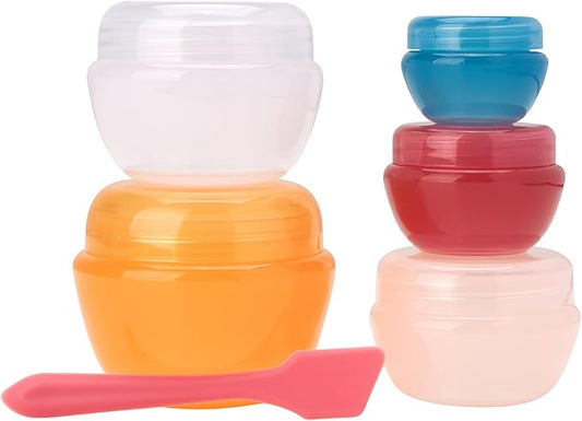 Bliss Travel Containers - 5 Pack Leak Proof Tapered Jar Set with Lid and Spatula - Small Travel Containers for Creams, Lotions, Vitamins, and Small Jewelry, Amalfi Vibes
