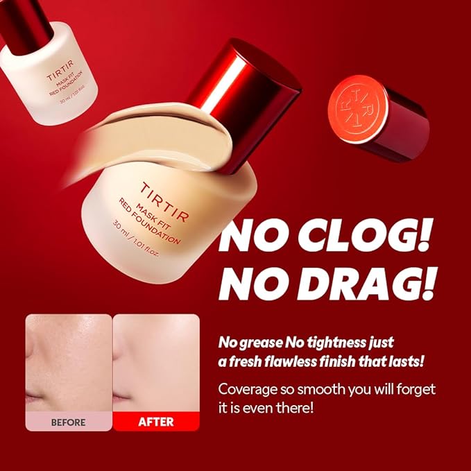 TIRTIR Mask Fit Red FoundationㅣLong Lasting Flawless Coverage, Energy Essence, Lightweight, Hydrating, Pore-Blurring, Breathable Satin Finish, Makeup, Radiant Skin, #49N Deep Chestnut, 1.01 Fl Oz