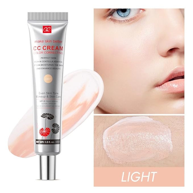 Color Correcting CC Cream with SPF 25, Coverage Lightweight Foundation, Invisible Pores,Rich In Centella Asiatic,Hydrating Serum,Refine Skin Texture, Avoid Sun Damage (LIGHT, LIGHT)