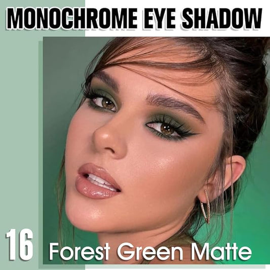 Single Matte Eye Shadow Palette Makeup, Forest Green Matte Eyeshadow for Older Women Halloween Birthday Party Wear, Monochrome Eye Shadow Makeup, Pigmented Waterproof Sombras Para Ojos, 16