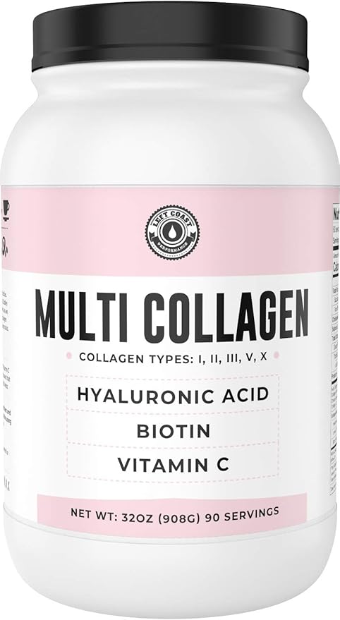 Multi Collagen Powder with Biotin, Hyaluronic Acid, Vitamin C (2lb Value Size) | Hydrolyzed Collagen Supplement (Types I, II, III, V, X). Hair, Skin, Nails for Women, Men