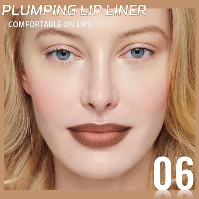 Matte Lip Liner Pencil, Long-Lasting Creamy Formula with Silicone Smudger, Waterproof Non-Staining Crayon for Lip Contouring, Plump Define Sculpting 06#