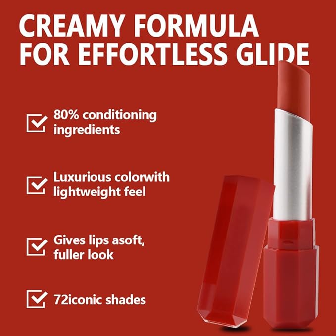 Orange Red Matte Creamy Lipstick for Women, Longwear Lips Gloss Face Paint Stick, Lip Stick Stain Long Lasting Waterproof Easy Application Full Coverage Velvet Gloss for Party Halloween Makeup 06