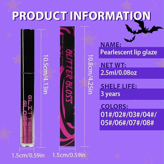 Dark Purple Metallic Lipstick for Women,Glitter Sparkling Liquid Lipstick,Long Lasting Waterproof Lightweight Comfortable Non-Drying Bold Dark Lip Gloss for Gothic Stage Makeup,Vegan