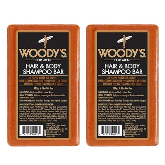 Woody's Hair & Body Shampoo Bar for Men – 2-in-1 Solid Shampoo Bar & Body Wash, Deep Cleansing, Moisturizing, Refreshing Scent, 8 oz, 2 Pack