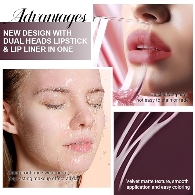 evpct 1Pcs Dark Deep Red Matte Lip Liner and Liquid Lipstick Stain Makeup Set for women, Red Long Lasting Smudge Proof Lipstick labiales matte mate larga duracion listip 24 hours originales,17#