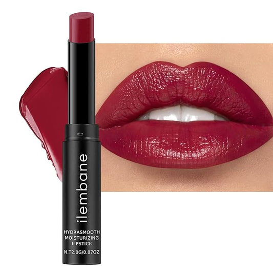 Plum Red Moisturizing Lipstick — Hydrating Creamy Lip Color for Dry & Sensitive Lips, Lightweight Glossy Tinted Balm, Long-Lasting Lipstick for Women (Dusky Plum)