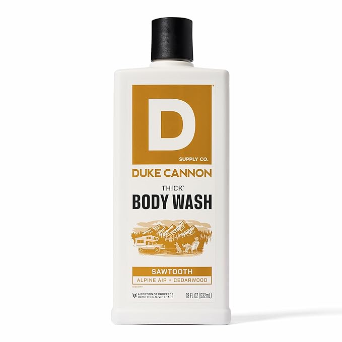 Duke Cannon Supply Co. Mens THICK Body Wash - Free of Sulfate, Paraben, & Phthalates Leaving Skin Soft and Hydrated - High Viscosity Odor Protection - Long Lasting Freshness - Sawtooth (18oz)