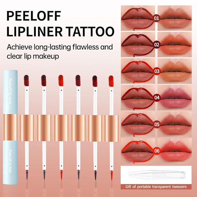 Matte Lip Stain Peel Off Lip Gloss& Lip Liner 2-in-1: One end defines lips with precision liner, the other peels off to reveal long-lasting, waterproof, smudge-proof, transfer-proof matte color.4#