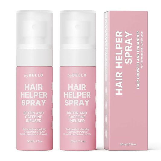 Trybello Hair Helper Spray - Hair Growth Serum with Biotin & Castor Oil - Caffeine Infused Hair Treatment for Thicker, Fuller Hair - Repair Thinning Hair Naturally - Vegan, Cruelty-Free Formula, 2Pack
