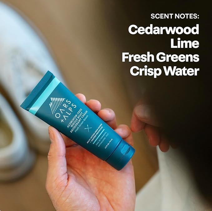 Oars + Alps Whole Body Deodorant for Men & Women, Aluminum Free Deodorant with Cedarwood, lime, Fresh Greens, Multi-Action Odor Defense, Long Lasting, Anti-Chafe, Fresh Ocean Splash, 2.5oz