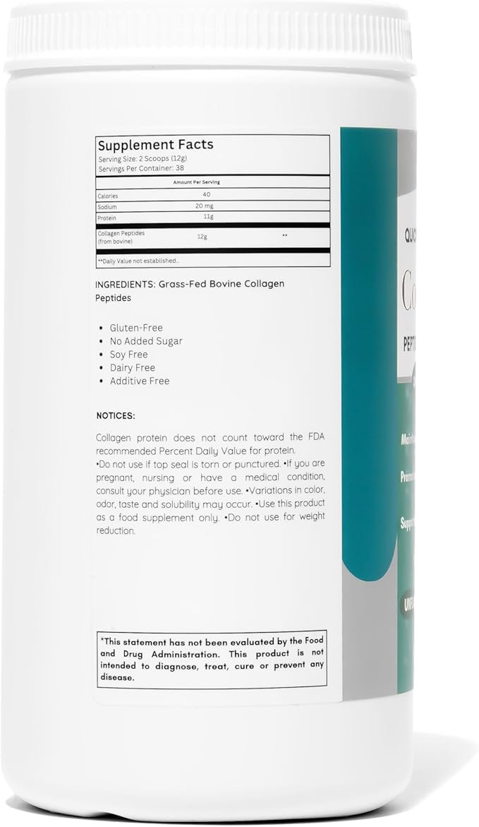 Organic Excellence Collagen Peptides, Grass-Fed Bovine Unflavored Collagen Powder Type I & III Hydrolyzed Collagen, Support Skin, Joints, Gut, Hair, Nails, Non-GMO, 12g Protein/Serving, 16 oz (453g)